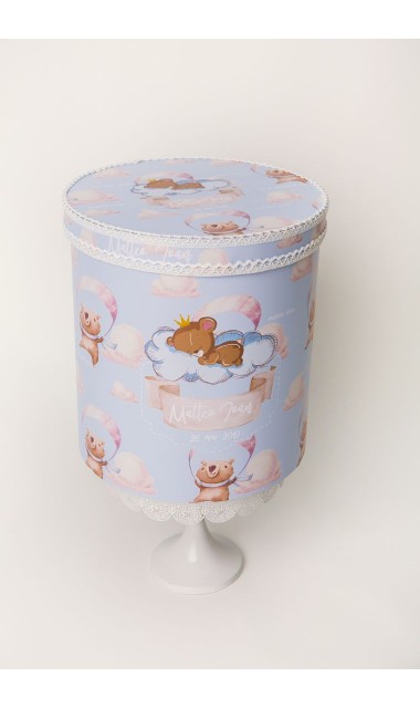 Trusou de botez pentru baieti cu ursuleti si baloane de aer cald, Puf Teddy Bear 1